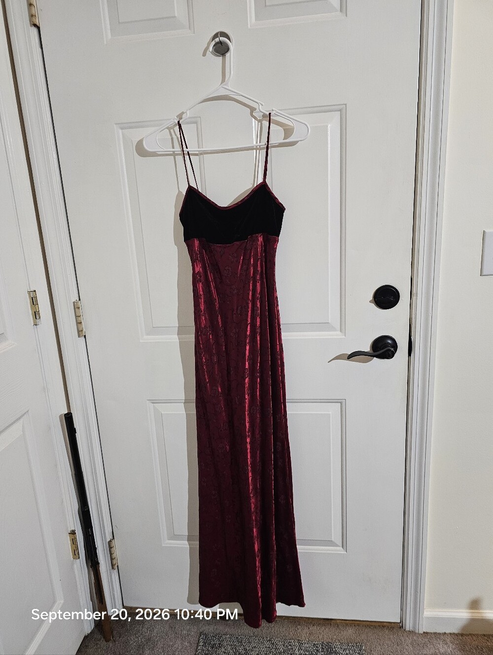 Vintage Steppin' Out Black and Burgundy Velvet Maxi Slip Dress